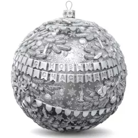 Set of 2 silver Christmas tree balls "Happy childhood and Nostalgia"
